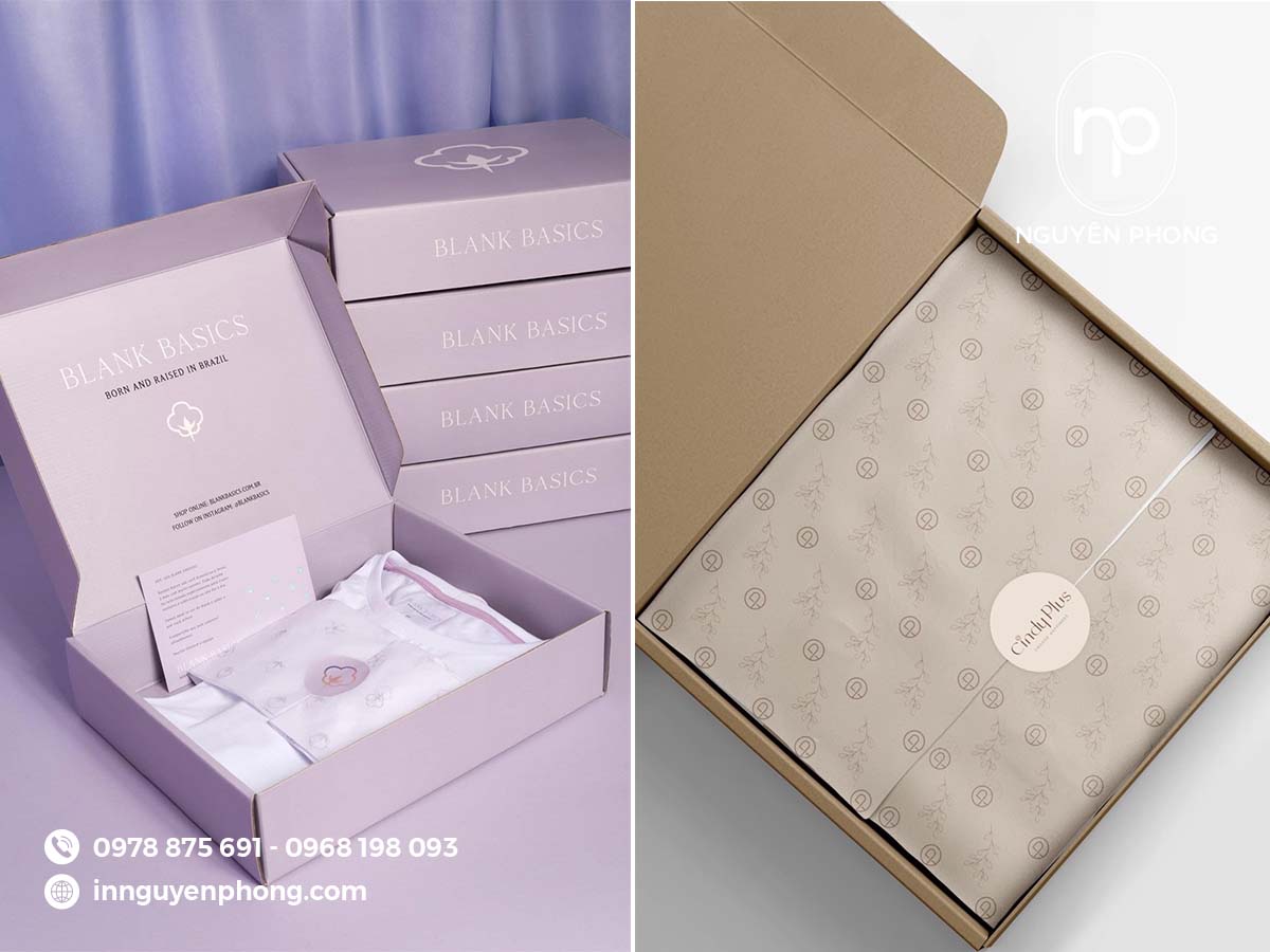 Mẫu hộp carton sóng E đựng quần áo in đẹp